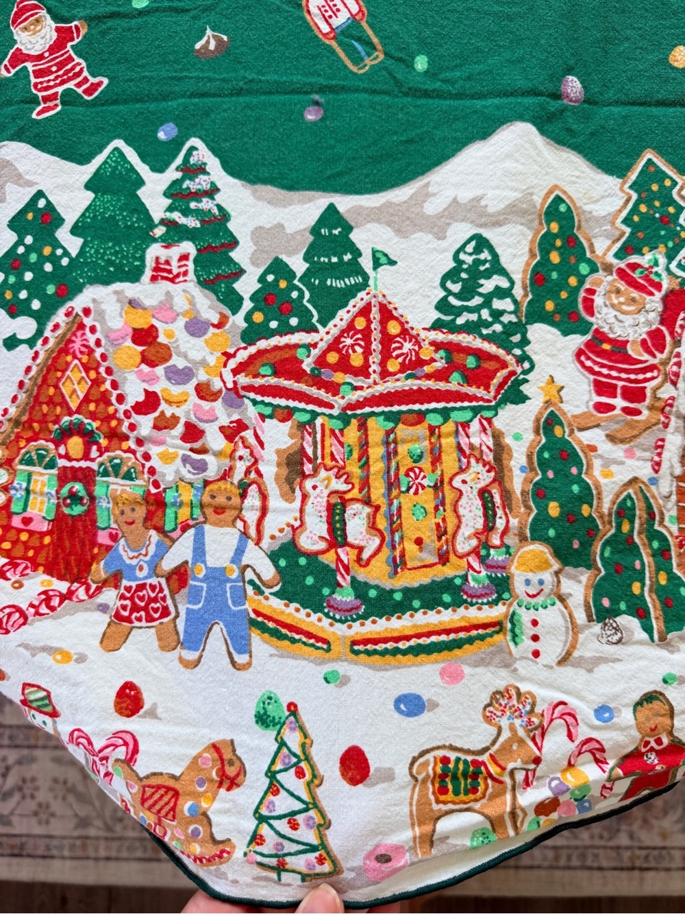 Vintage Christmas Gingerbread Village Tablecloth 55x92 Cotton Holiday